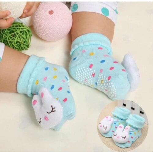 1Pair Cotton Baby Socks Rubber Anti Slip Floor Cartoon Kids Toddlers Autumn Spring Socks 0-6Months