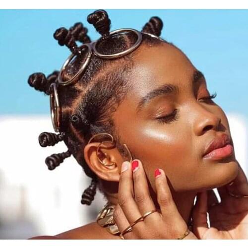1 PC Novelly 5cm-10cm Metal Open Big Hoop Circle Braid Hair Rings Jewelry for Girl Hip Hop Round Hair Ring Clip Hair Decoration