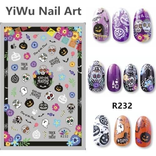 2 Cards Halloween water transfer nail art stickers decals nails decorations manicure tools pumpkin skull design 2020 New