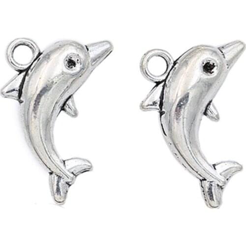 20pcs Antique Silver Plated Zinc Alloy Dolphin Charms Pendants for Bracelet Jewelry Making DIY Handmade Craft 18x12mm