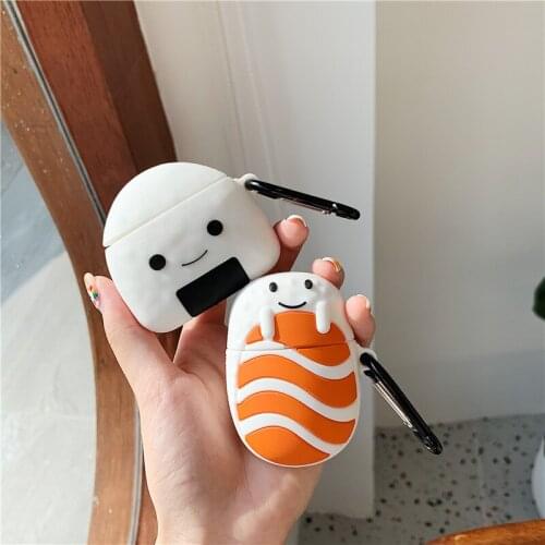 3D Food Series Rice Ball Design Shockproof Protective Cover for Apple AirPods 1 Case Wireless Earphone Sushi Case With Hook