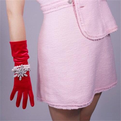 40cm Velvet Long Gloves Pink Rose Red Female Models High Elastic Velvet Gold Velvet Touch Screen RMH04
