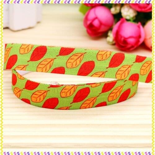 5/8'' Free shipping Fold Elastic FOE autumn leaf printed headband headwear hairband diy decoration wholesale OEM P4644