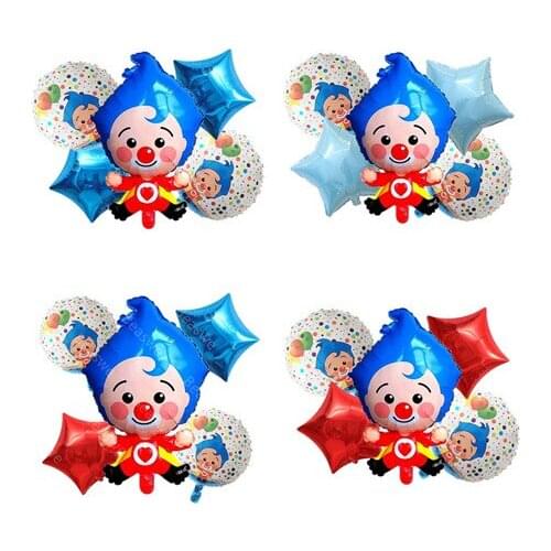 5pcs Star Cartoon Plim Clown Foil Balloons Set Happy Birthday Party Decorations Inflatable Helium Globos Children Classic Toys