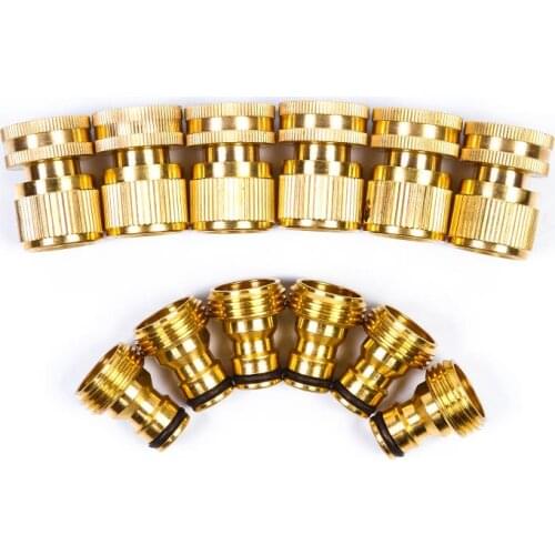 6Set 3/4 Inch GHT Brass Fittings Quick Connector Garden Hose Water Pipe Connection Male and Female Joint Fittings Set(18pcs)
