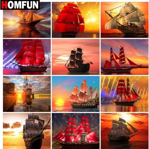 HOMFUN 5D Diy Diamond Painting Cross Stitch "Boat sea sky landscape" Home Decor Full Rhinestones Inlay Diamond Embroidery
