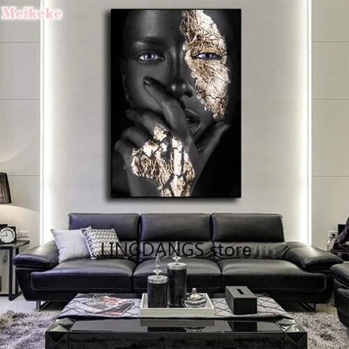 5D DIY Full Drill Diamond Painting African Black Gold Woman Diamond Embroidery Mosaic Scenery Cross Stitch Set Home Decoration