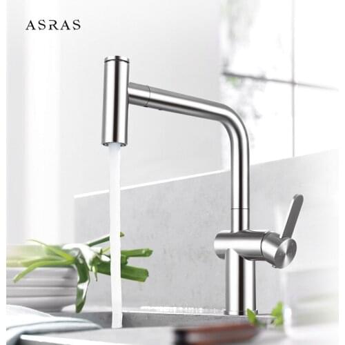 Asras 3065 Stainless Steel Pull-out Kitchen Faucet With Hot And Cold Shower Outlet Sink Telescopi Mixer Split Style Basin Tap