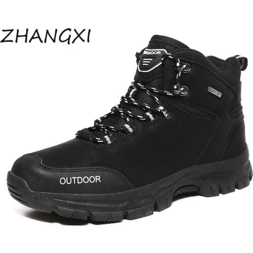 Winter Leather Ankle Boots Men Casual Shoes Outdoor Waterproof Work Tooling Mens Hiking Boots Sneakers Warm Military Snow Boots