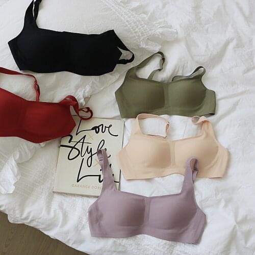 Elastic small square collar latex bra thin no steel ring comfortable nude seamless underwear female large size lingerie