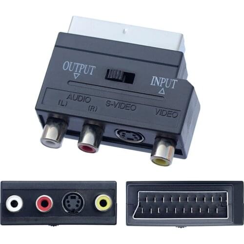 Dual Scart Scart Male Plug to AV /S-Video Phono Female AV TV Audio Video Adapter Input output for PS4 for WII DVD VCR