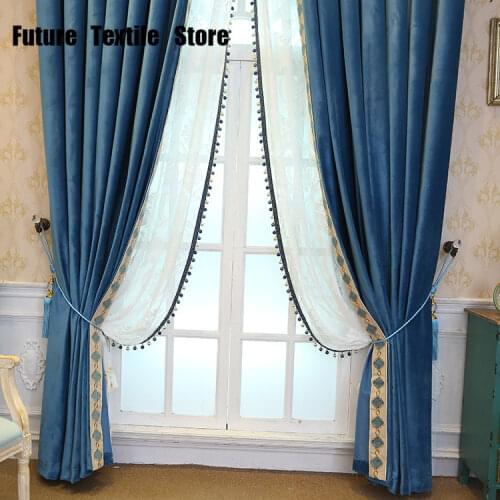 European Solid Color Velvet Curtains Finished Living Room and Bedroom Customization Velvet Modern Simple Color Blackout Curtains