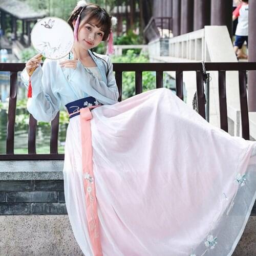 Chinese wind improved daily hanfu female Ru double-breasted coat skirt trill CP costume dance show white fairy skirt