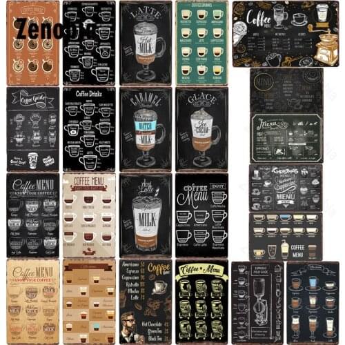 Coffee Sign Decoration Metal Tin Signs Coffee Menu Decorative Metal Poster Wall Art Stickers Plate Cafe Coffee Shop Home Decor
