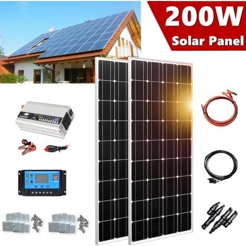 200W Off-Grid Glass Solar Panel System Kit 18V 100W Monocrystalline Panels Aluminum Frame Placa Solar For Home Car RV Boat Roof