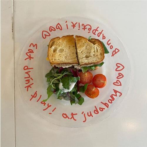 7.5 Inch Korean Glass Breakfast Plate Letter Tempered Glass Fruit Plate Salad Soup Tableware Dinner Dish