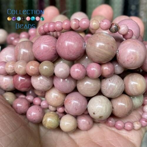 Natural Rhodonite Stones Spacer Loose Round Beads For Jewelry Making 4-12 mm Diy Bracelets Accessories 15" Wholesale