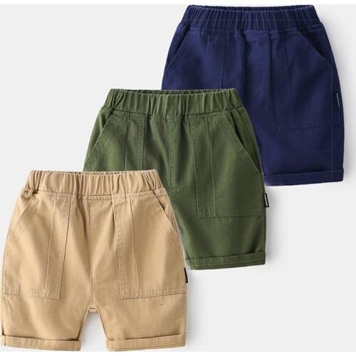 Summer Knee Length Boys Pants Girls Shorts Cotton Elastic Waist Kids Trousers Childrens Clothing