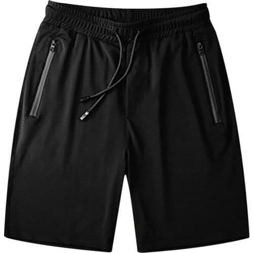 Summer New Mens Casual Trend Loose Quick-Drying Shorts Ice Silk Five-Point Pants Mens Zipper Sweatpants Pockets