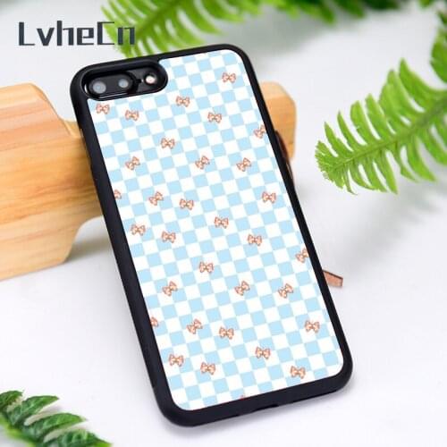 LvheCn Silicone Rubber Phone Case Cover for iPhone 6 6S 7 8 Plus X XS XR 11 12 Mini Pro Max Checkered Butterflies