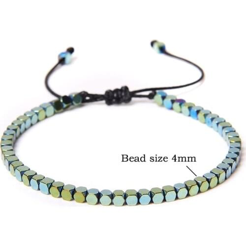 Fashion Colorful Adjustable Rope Bracelet Small Square Stone Beaded Bangle Plated Hematit Bracelets Men Women Jewelry Gift