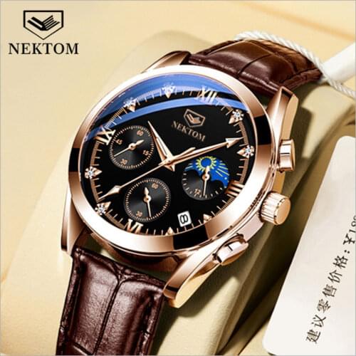 Mens Real Belt Quartz Watch Luminous Waterproof Calendar Mens Watch With Diamond Face Non Mechanical Student Fashion Watch