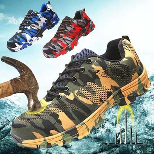 Construction Mens Outdoor Plus Size Steel Toe Cap Work Boots Shoes Men Camouflage Puncture Proof Safety Shoes Breathable