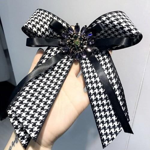 New Woman Brooches Big Stone Plaid Ribbon Bowknot Rhinestone Brooch Pin Fashion Jewelry Shirt Dress Suits Accessories