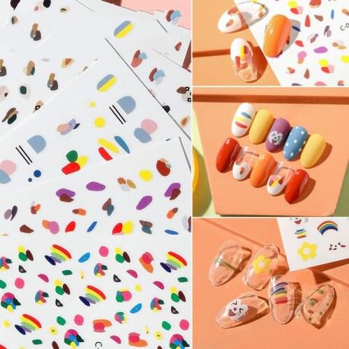 New 1 Sheet 3D Nail Art Stickers bright colorful Rainbow shape Nails Stickers for Nails Sticker Decorations Manicure Z0214