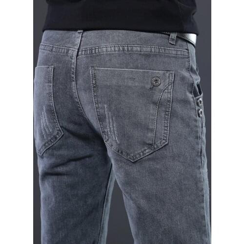 2020 New Korean Style Men Jeans Grey Slim Skinny Man Biker Jeans Scratch Designer Stretch Fashion Casual Pants Pencils Trousers