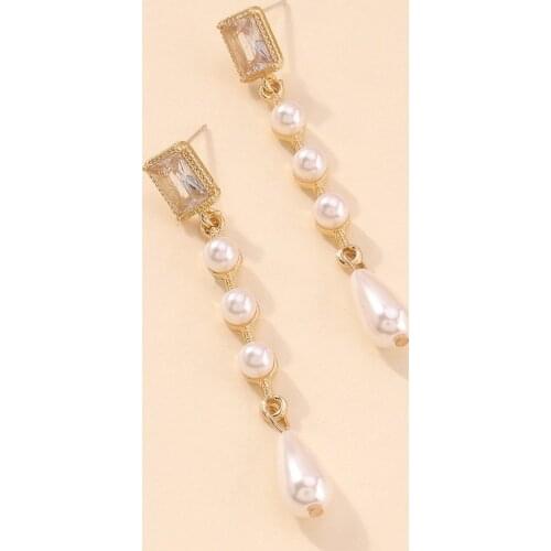 Origin Summer Temperament Long Tassel Simulation Pearl Dangle Earring for Women Classic Rhinestones Waterdrop Earring Jewelry