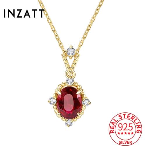 INZATT Real 925 Sterling Silver Zircon Red Crystal Pendant Choker Necklace For Fashion Women Bohemian Fine Jewelry Drop Shipping