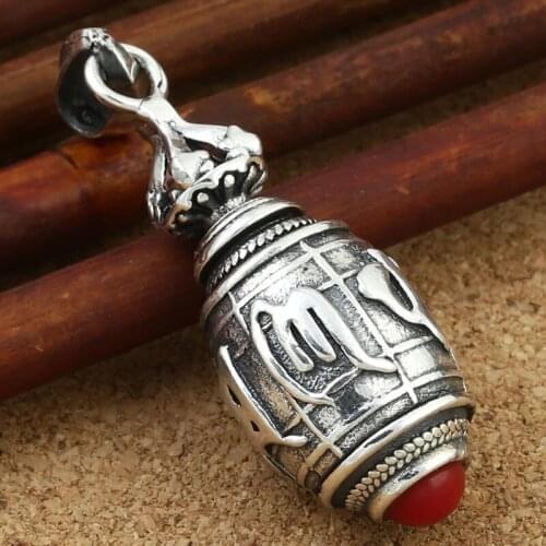 925 Sterling Silver Tibet Buddhism Surangama Mantra Wine Barrel Pendants Necklaces Mini Amulet Storage Case Urn Ashes Jewelry