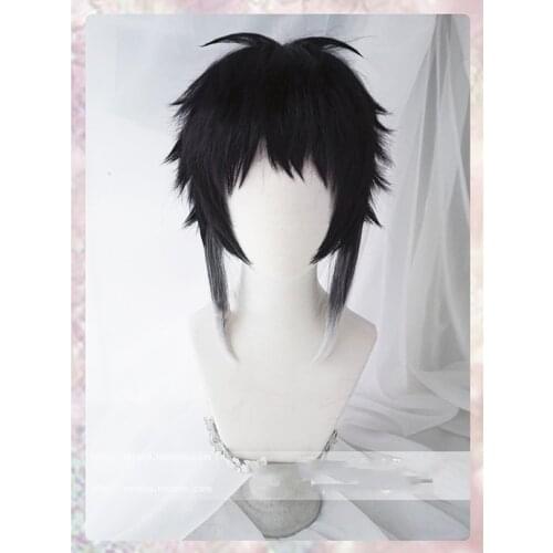 Anime Bungo Bungou Stray Dogs Ryunosuke Akutagawa Cosplay Wig Short Black White Heat Resistant Hair Synthetic Wigs + Wig Cap