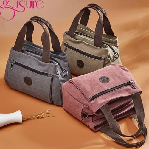 Gusure Casual Canvas Handbag Totes Large Capacity Women Shoulder Bag Fashion Handle Crossboyd Bag Vintage Lady Shopper Sac a Mai