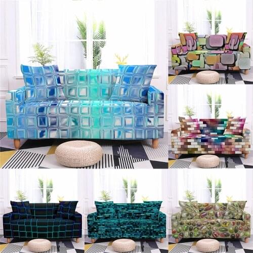 Colorful Plaid Sofa Covers for Living Room Decor 1/2/3/4 Seat Elastic Bright Block Couch Cover L Sectional Corner Sofa Slipcover