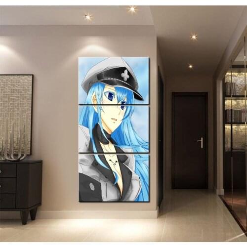 Modern Home Decor Girls Room 3 Piece Anime Akame Ga Kill! Esdeath Canvas Print Posters Wall Art Picture Decor Frame Painting