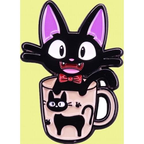 Studio Ghibli Jiji Black Cat Coffee Cup enamel pin Kiki Delivery Witch brooch Japan Anime badge jewelry