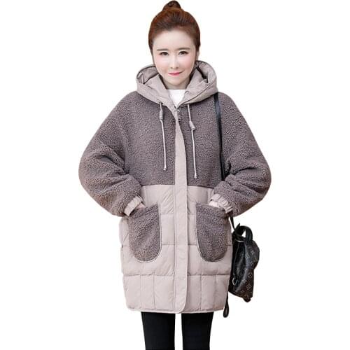 Large size women Winter coat female Lambswool Cotton clothing Outerwear New Korean fashion clothing Thicken Hooded plush jacket