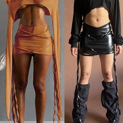 Tassel Vintage Bodycon Pu Leather Mini Skirts Women Gothic High Waist Streetwear Club Hip Package Short Skirts