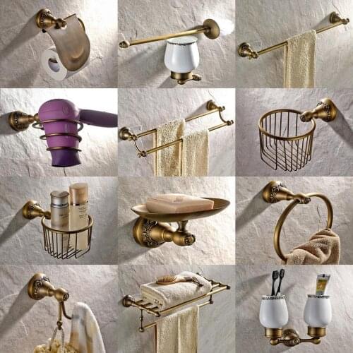 Vintage Retro Antique Brass Bathroom Accessories Set Bath Hardware Towel Bar Soap Dish Toilet Paper Holder Robe Hook mm010