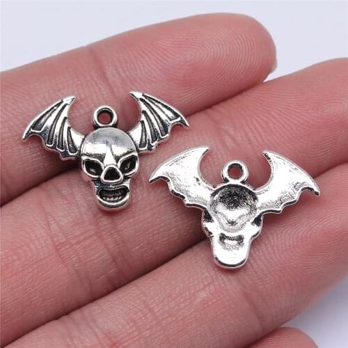 WYSIWYG 20pcs 22x16mm Angel Wing Skull Charms For Jewelry Making Antique Silver Color Accessories