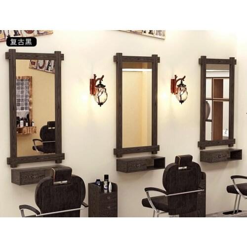 Barbers mirror, solid wood retro dressing table, one-sided low-cost barn clearing wall hanging hairdressing salon, special hair