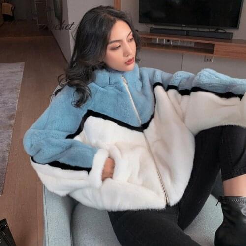 Women Winter Warm Fashion Spliced Short Mink Fur Leather Female New Slim Casual Outerwear Ladies Loose Brand Thick Coats ML150