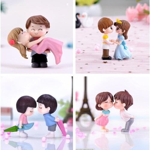 1/2pcs Sweety Lovers Couple Figurines Miniatures Fairy Garden Gnome Moss Terrariums Resin Crafts Home Decoration 17 Styles