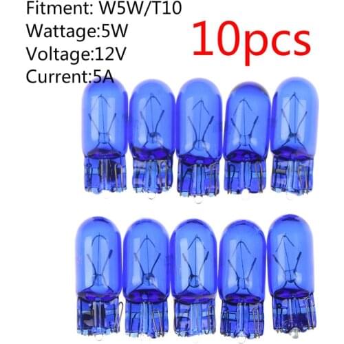 10pcs 5W Halogen Bulb Signal Car Light Source Parking 8000K T10 5W 194 Interior Car Light Lamp Cool White
