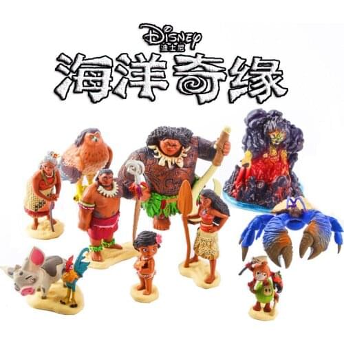 12Pcs/set Disney 6-10cm Moana Princess Maui Chief Legend Action Figures Set Demigod Moana Waialiki Toys For Kids Birthday Gift