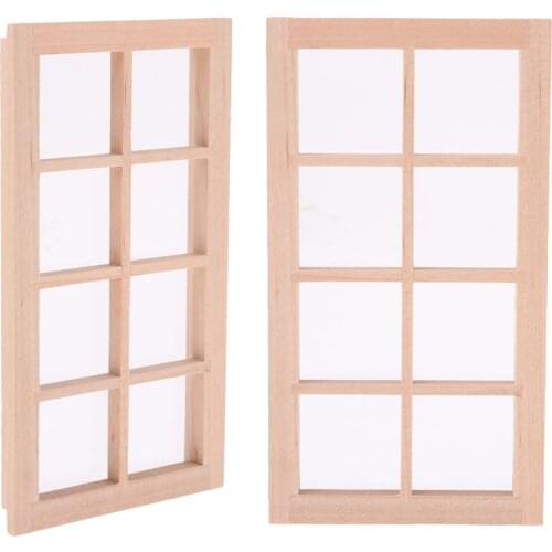 2 Set 1/12 Wooden 8 Panels Blank Window Frame Miniature DIY Room Accessory Doll House Accessory Pretend Play Kids Toy