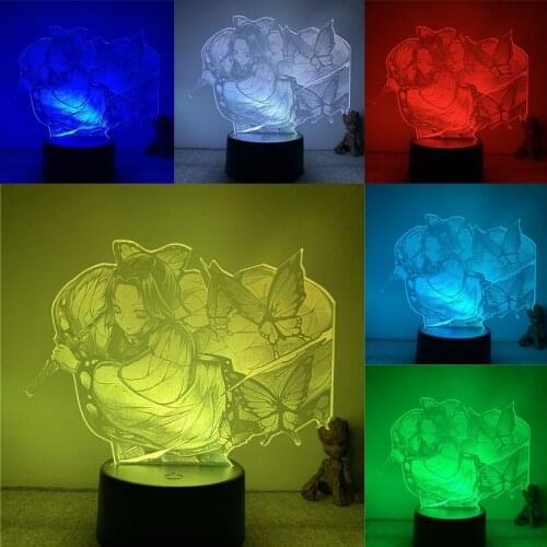 3D Nightlight Animated Real Ver. Demon Slayer Kochou Shinobu Fighting Action Figure 7 Colors Touch Optical Illusion Lamp Gift