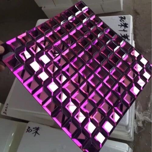 5 beveled Diamond Purple Mirror Glass Mosaic Tiles, DIY Boutique showroom Display Cabinet Decorate Wall Sticker